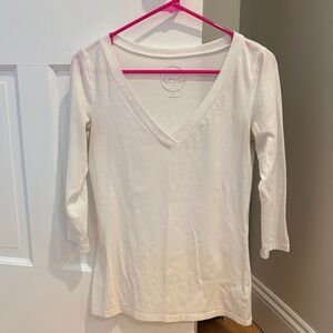 INC International Concepts White V-Neck 3/4 Sleeve Top